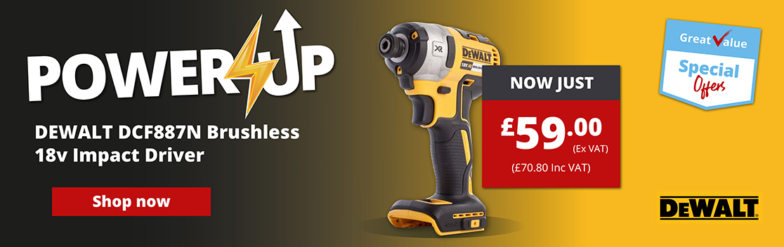 Power up! DeWALT DCF887N Brushless 18v Impact Driver just £59 (exc. VAT)