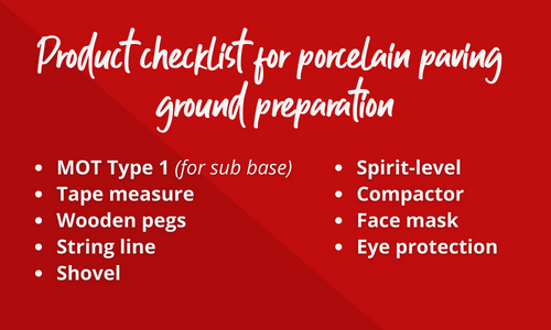 Product checklist for porcelain paving ground preparation