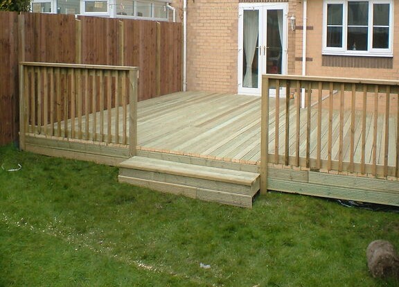 Timber decking with rail
