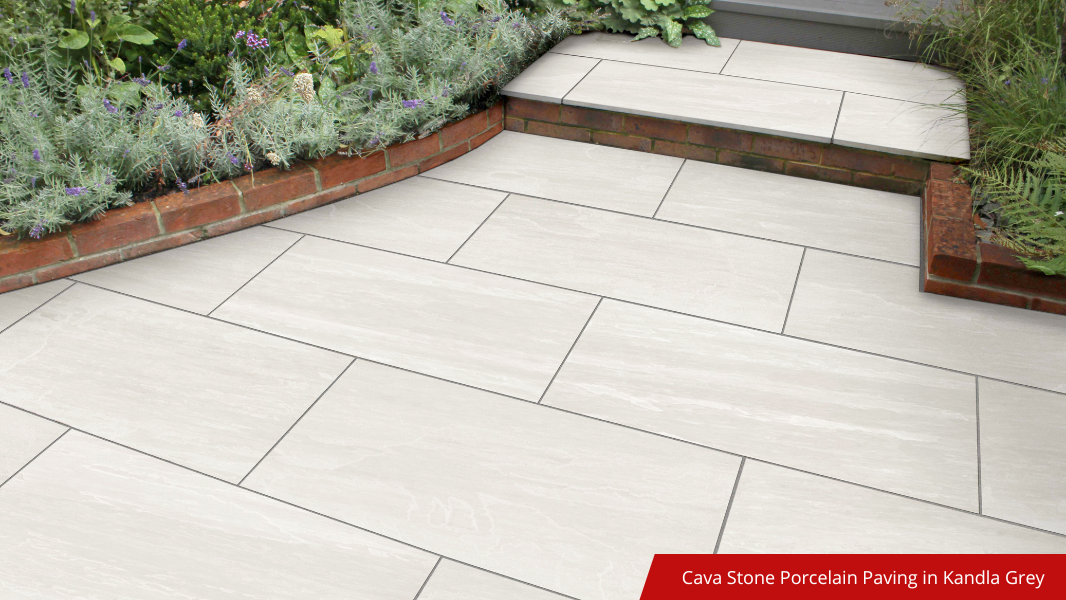 Cava Stone Porcelain Paving in Kandla Grey